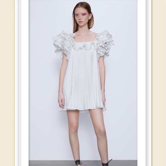 Nwt Zara Pleated Ruffled Dress Trf 